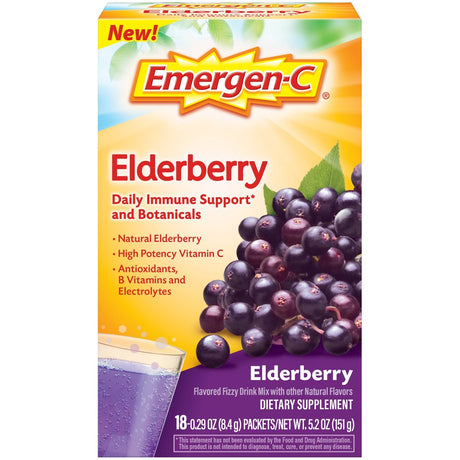 Emergen-C High Potency Vitamin C Immune Support Fizzy Drink Mix, Elderberry, 18 Ct