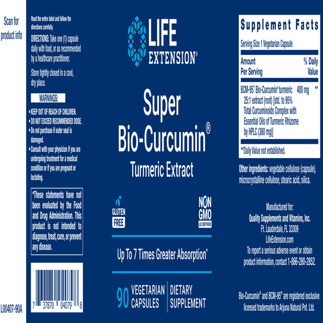 Life Extension Super Bio-Curcumin Turmeric Extract 400 Mg, 90 Vegetarian Capsules