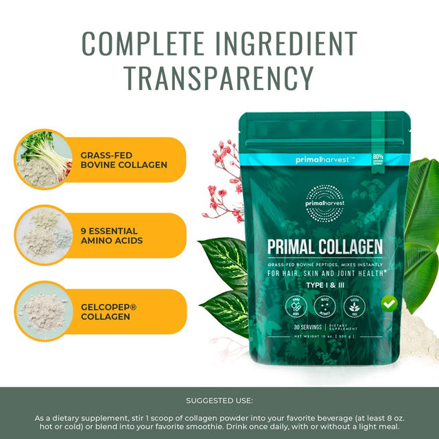 Collagen Powder Supplement by Primal Harvest - 30 Servings