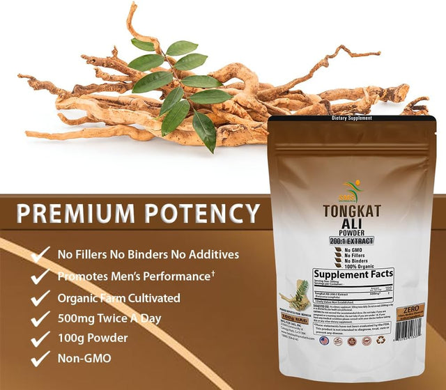 Tongkat Ali (Longjack) Extract 200:1 Concentrate Powder Maximum Strength by SMS, 100 Grams, Premium Longjack Supplement for Men and Women, Vegan