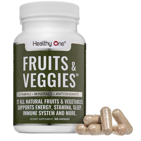 Healthy One Fruits and Veggies Supplement - 27 Superfood Fruits and Vegetables Vitamins - Daily Fruit and Vegetable Vitamins - 60 Fruit Veggie Capsules