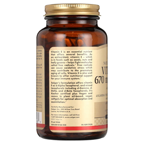 Solgar Vitamin E 1000 IU - 100 Vegetarian Softgels