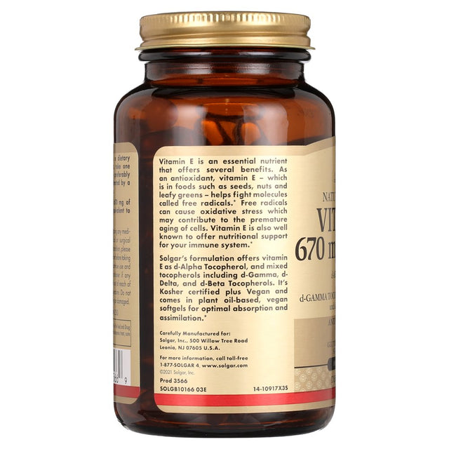 Solgar Vitamin E 1000 IU - 100 Vegetarian Softgels