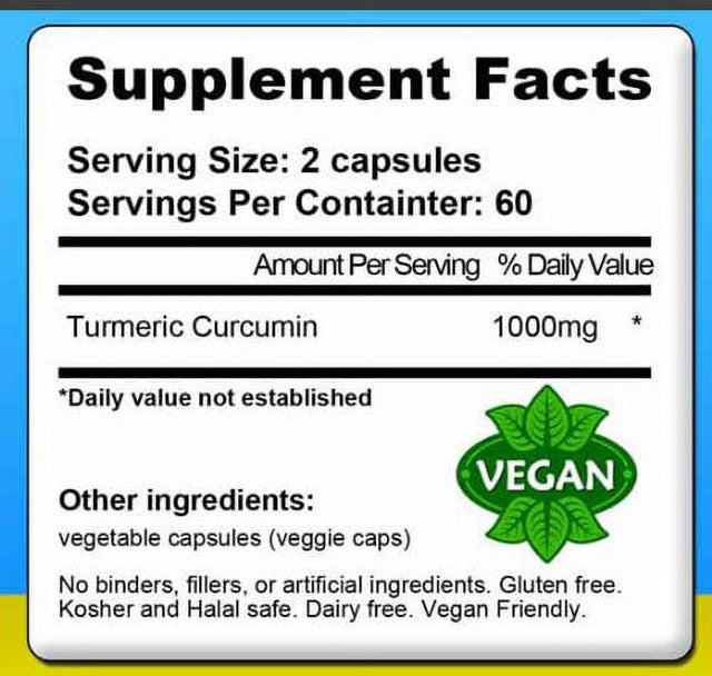 Eden Pond Turmeric Curcumin, 1000Mg in Two Daily Capsules, 120 Caps