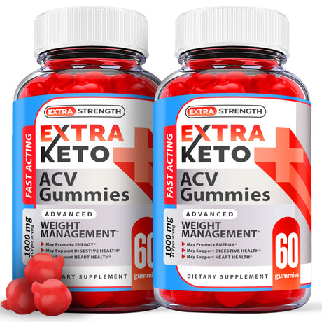 (2 Pack) Extra Keto ACV Gummies - Apple Cider Vinegar Supplement for Weight Loss - Energy & Focus Boosting Dietary Supplements for Weight Management & Metabolism - Fat Burn - 120 Gummies