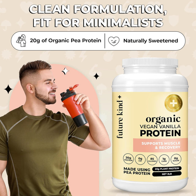 Future Kind Vegan, Vanilla (34Srv) - Whey Free Protein Powder for Men and Women Pea Plant Protein for Lean Muscle - Sugar-Free, Soy-Free Non Dairy, W/ Iron and Fiber