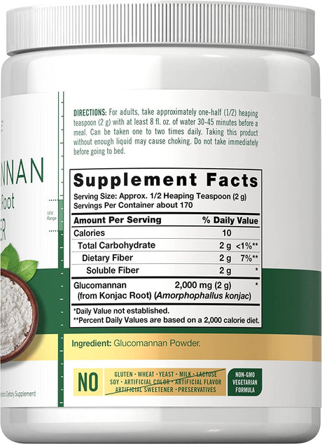 Carlyle Glucomannan Powder 12 Oz | Konjac Powder Supplement | Vegan & Vegetarian | Non-Gmo, Gluten Free