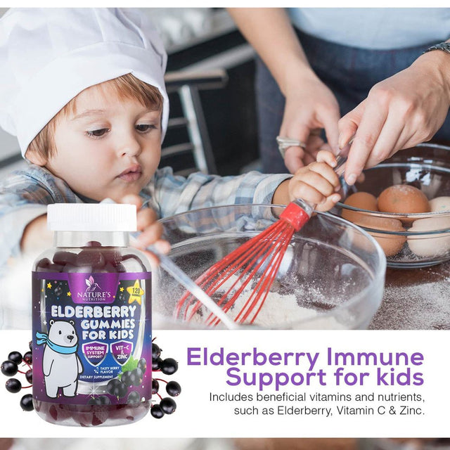 Elderberry Gummies for Kids with Vitamin C, Zinc & Sambucus Black Elderberry Extract - Daily Childrens Immune Support Vitamins Gummy Supplement, Non-Gmo, Vegan, Natural Berry Flavor - 120 Gummies