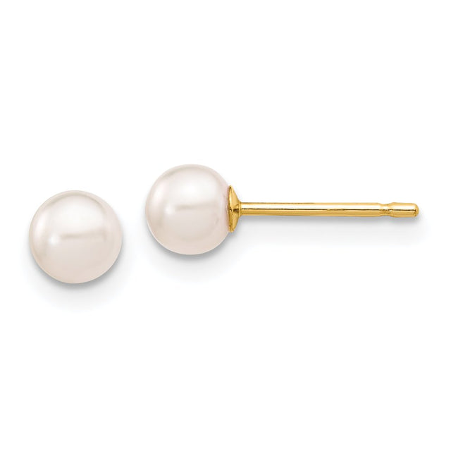 14K 4-5Mm round White Saltwater Akoya Cultured Pearl Stud Post Earrings XF491E