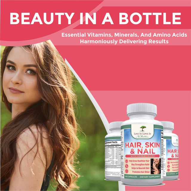 Live It Love It Hair Skin Nails Health Dietary Supplement with Multivitamins and Biotin (60 Caps)