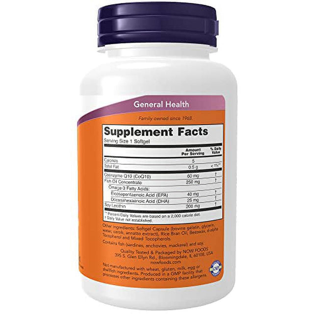 NOW Supplements, Coq10 60 Mg with Omega 3 Fish Oil, Cardiovascular Health*, 120 Softgels