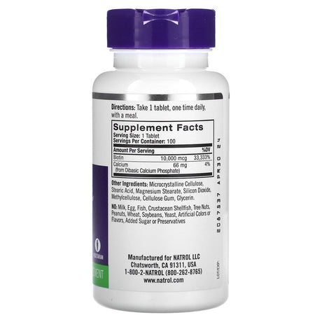 Natrol Biotin 10000Mcg Tablets, 100 Ct