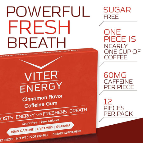 Viter Energy Caffeine Gum Cinnamon Flavor 6 Pack and 1/2 Pound Bulk Bag Bundle - 60Mg Caffeine, B Vitamins, Guarana, Sugar Free, Vegan, Chewing Gum, Powerful Energy Booster for Focus and Alertness