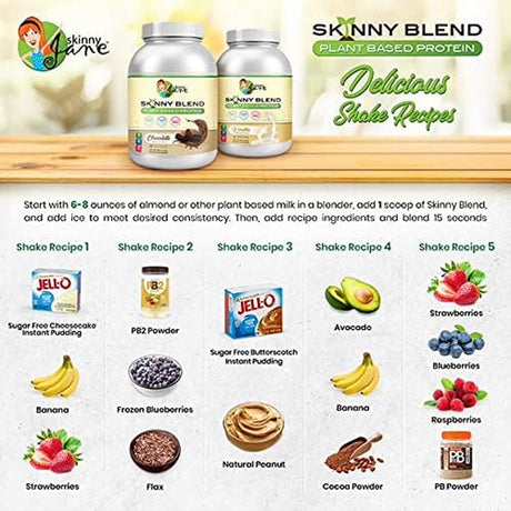 Skinny Blend | Delicious Plant Based Protein Shake | Vegan Powder | Low Carbs Keto Friendly | Non GMO | No Soy, Gluten, Dairy and Egg Free | Bcaas (Vanilla, 2 Pound)