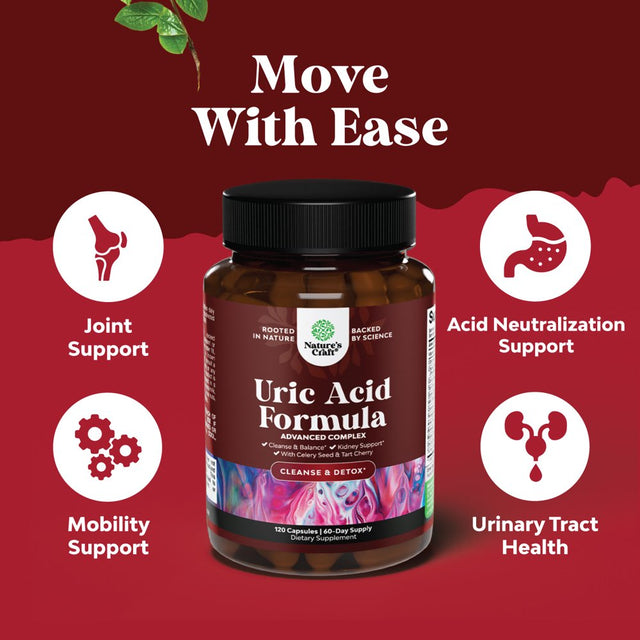 Herbal Uric Acid Cleanse and Detox - Essential Daily Kidney Cleanse and Uric Acid Support for Adults -120 Joint Support Supplement and Detox Cleanse with Tart Cherry Extract Capsules for Men and Women