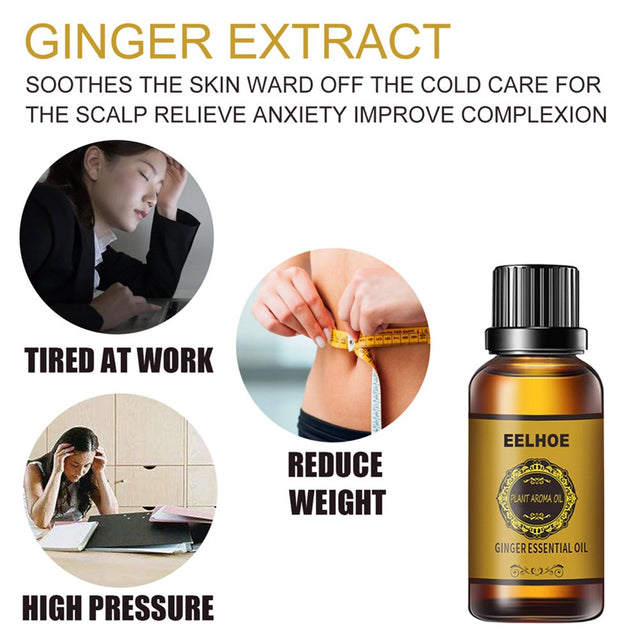 Slimming Tummy Ginger Oil - Belly Drainage Ginger Oil - Herbal Lymphatic Drainage Ginger Essential Oil - Relieve Muscle Soreness A