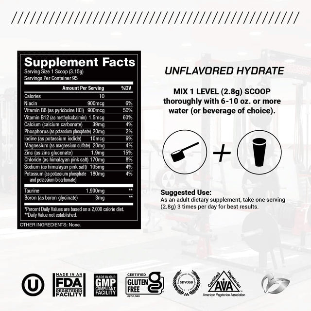 Muscle Feast Skin Hydrating Sugar Free Electrolytes Nutritional_Supplement for Muscle Cramping, Keto All Natural Zero Calorie, Unflavored, 300G (95 Servings) 10.58 Ounce (Pack of 1)