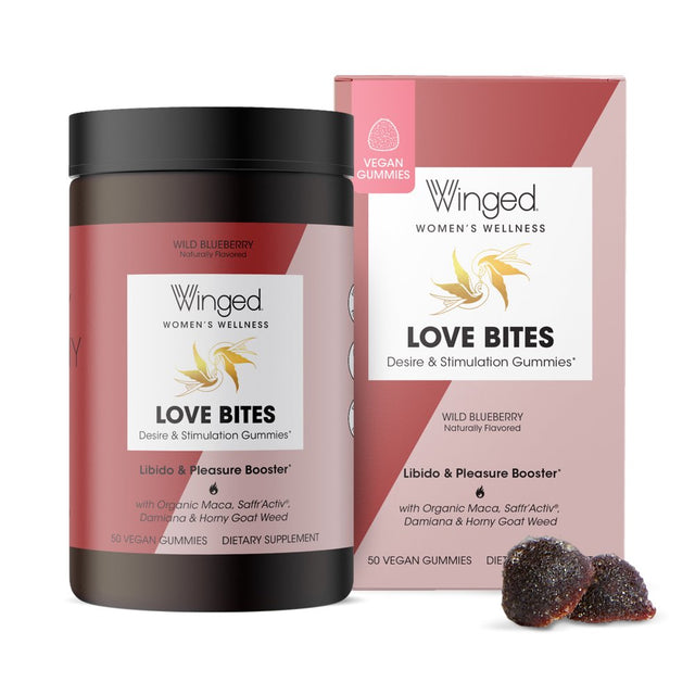 Winged Wellness Love Bites Libido and Pleasure Boosting Vegan Gummies, Women'S Supplement, 25 Servings, 50Ct