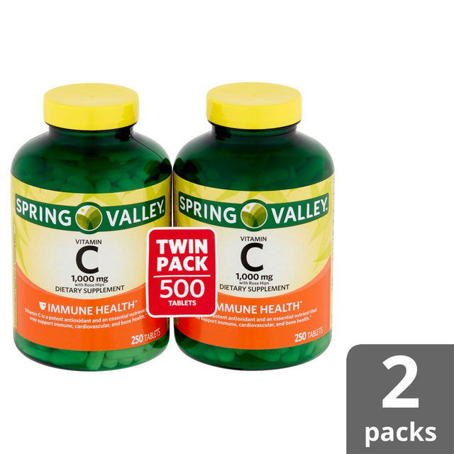 Spring Valley Vitamin C with Rose Hips Dietary Supplement Twin Pack, 1,000Mg, 250 Count, 2 Pack