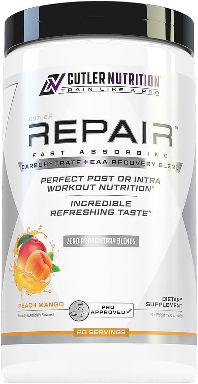 Repair Post Workout Recovery Drink: Fast Absorbing Carbohydrates (Waxy Maize + Cluster Dextrin) and BCAA/EAA for Advanced Muscle Recovery, Peach Mango, 20 Servings