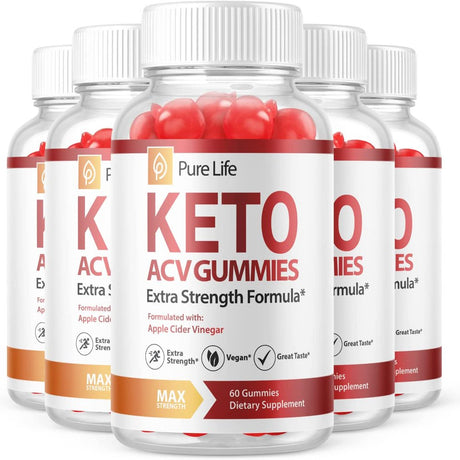 (5 Pack) Pure Life Keto ACV Gummies - Supplement for Weight Loss - Energy & Focus Boosting Dietary Supplements for Weight Management & Metabolism - Fat Burn - 300 Gummies