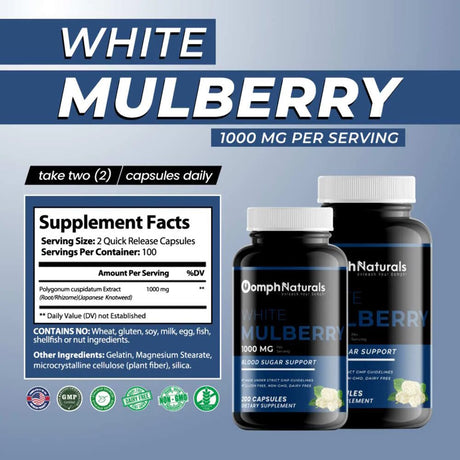 White Mulberry Leaf, 1000Mg Morus Alba Extract, 200 Capsules 100 Day Supply, Non-Gmo, Gluten Free