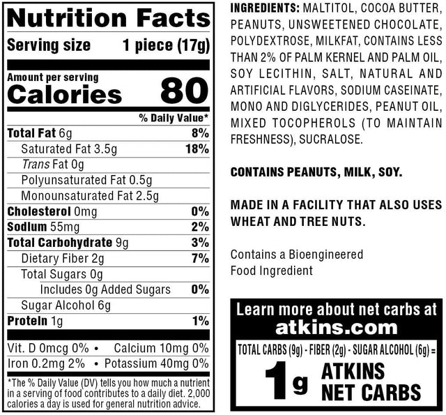 Atkins Endulge Peanut Butter Cups, Dessert Favorite, Low Carb, 0G Sugar, 20 Count