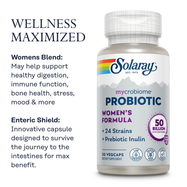 Solaray Mycrobiome Probiotic Womens Formula | Specially Formulated for Women | Digestion, Mood & Urinary Tract Support | 50 Billion CFU | 30 Vegcaps