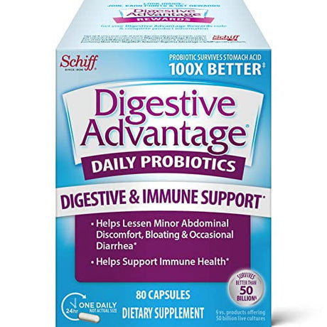 Daily Probiotic Capsules for Digestive Health & Gut Health, Digestive Advantage Probiotics for Men and Women (80 Count Box)