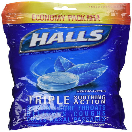 HALLS Relief Mentho-Lyptus Cough Drops, Economy Pack, 12 Packs of 80 Drops Bags (960 Total Drops) Menthol