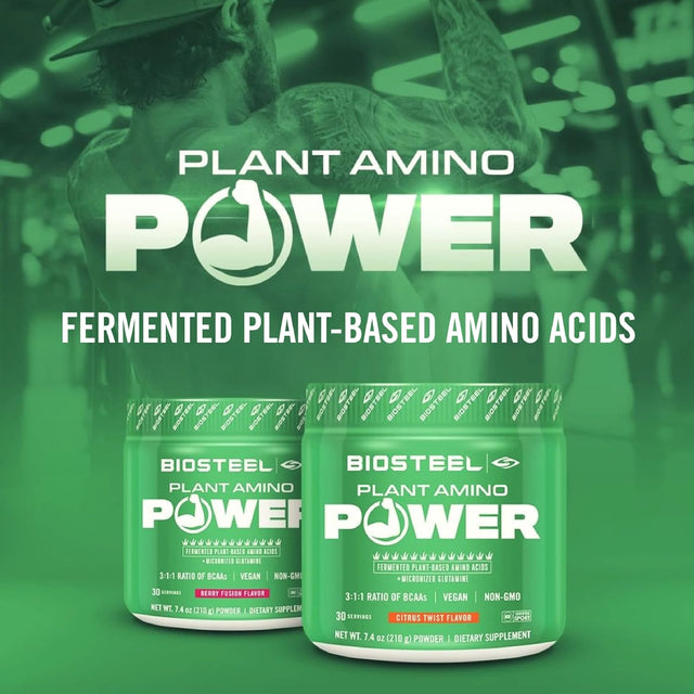 Biosteel Plant-Amino Power BCAA Powder, Fermented Plant-Based Amino Acids, Non-Gmo Formula, Citrus Twist, 30 Servings