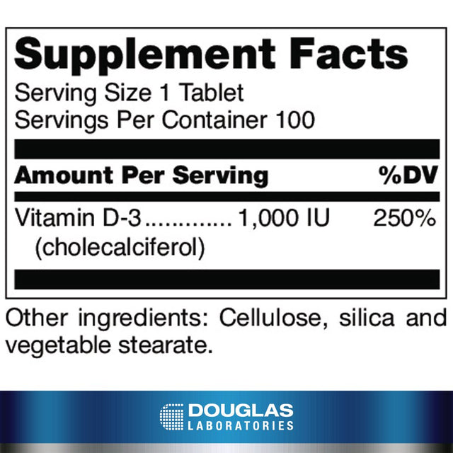 Douglas Laboratories Vitamin D (1,000 I.U.) | Vitamin D3 to Support Bones, Teeth, Cell Growth, and Immune Function* | 100 Tablets