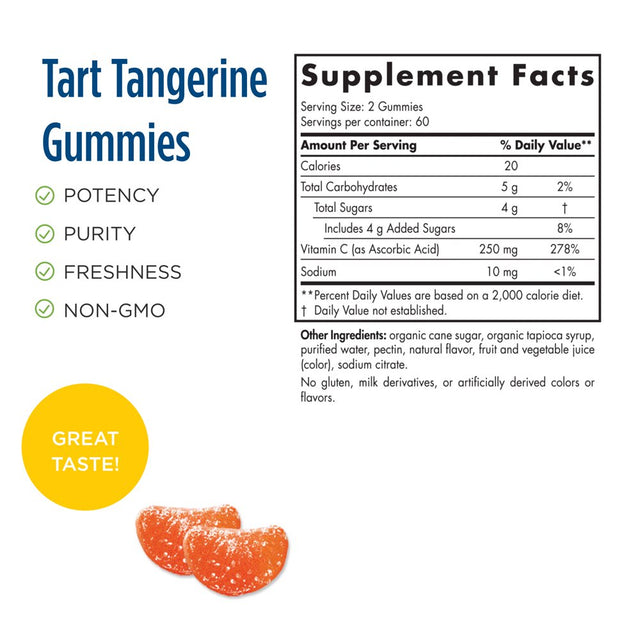 Nordic Naturals Vitamin C Gummies, 250 Mg, Tart Tangerine Flavor, 120 Ct