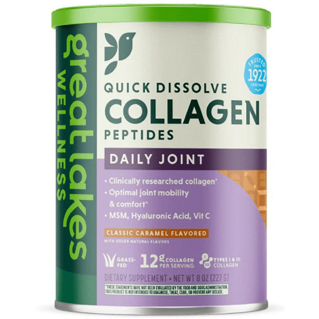 Great Lakes Quick Dissolve Collagen Peptides Daily Wellness Joint Powder, Classic Caramel (8 Oz)