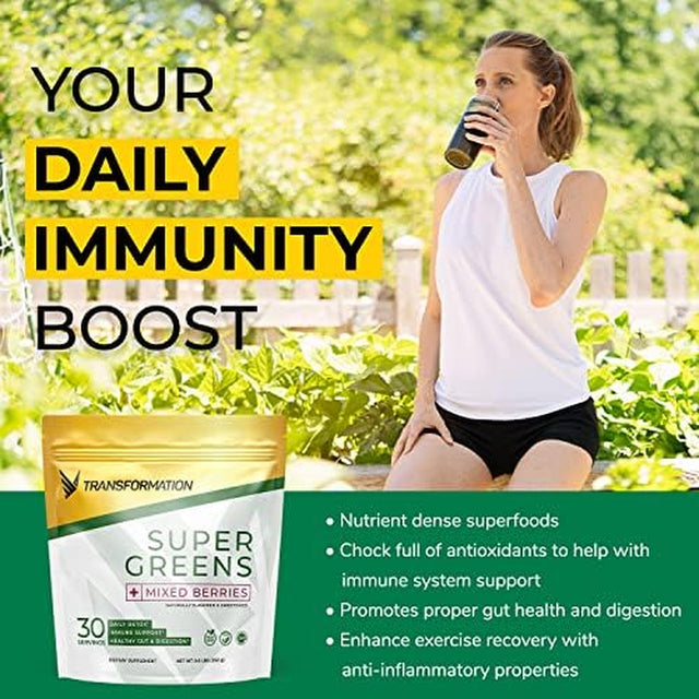 Transformation Chocolate Premium Protein Powder + Super Greens Immune Boosting Combo Pack- Energy, Gut Health, Detox & Diet Support- 30G Multi-Protein Superblend & 1 Full Serving Vitamins & Vegetables