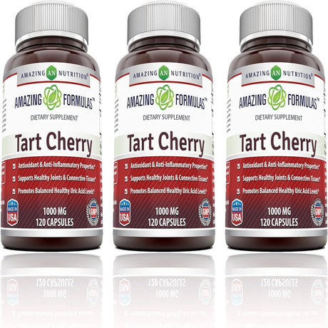 Amazing Formulas Tart Cherry Extract Capsules 1000 Mg, 120 Count (Pack of 3) (Non-Gmo,Gluten Free) - Antioxidant Support - Promotes Joint Health & a Proper Uric Acid Level Balance