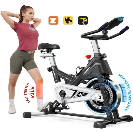 Pooboo Magnetic Exercise Bike Indoor Bluetooth Cycling Bike Home Cardio Workout Stationary Bike 45Lbs Heavy-Duty Flywheel Quiet Belt Drive