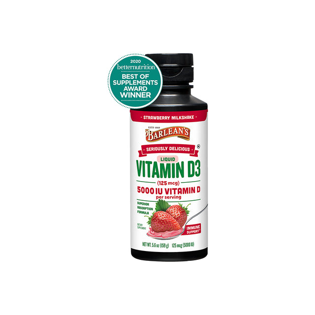 Barlean'S Seriously Delicious Strawberry Milkshake Vitamin D3 Supplement - Vegan, Sugar-Free, Non-Gmo, Gluten Free - 5.6 Oz