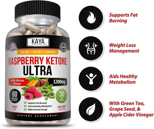 Kaya Naturals Keto Diet Raspberry Ketone - Weight Loss Supplement, Appetite Control, Boost Metabolism - 60 Count