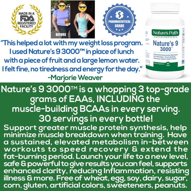 Nature'S Path Nature'S 9 3000 - 9 Essential Amino Acids - Pre- and Post-Workout Tablets