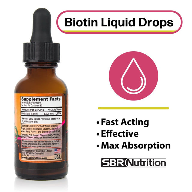 MAX ABSORPTION Biotin Liquid Drops (Mixed Berry), 5000 Mcg Biotin per Serving, 60 Servings, No Artificial Preservatives, Vegan Friendly, Support Healthy Hair, Strengthen Nails, Improve Skin Health