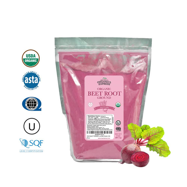 Hqoexpress Organic Beetroot Powder - Organic Superfood - Nitric Oxide Booster - Non-Gmo - Kosher - Sustainably Grown - 34Oz Chef Jar