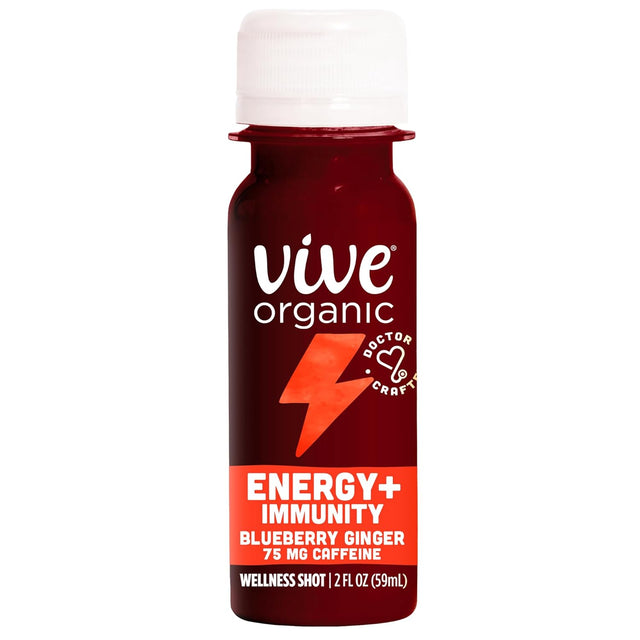 Vive Organic Energy Shot + Immune Support, Immune Defense with Ashwagandha, Green Tea & Caffeine, Gluten Free, Vegan, Energy and Focus, 2 Fl Oz (Pack of 12)