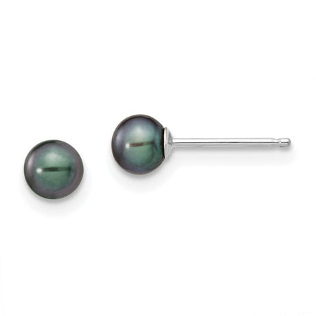 14K White Gold 4-5Mm Black round FW Cultured Pearl Stud Post Earrings XW40PB