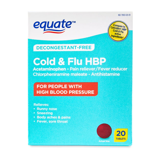 Equate Decongestant-Free Cold & Flu HBP Tablets, 20Ct