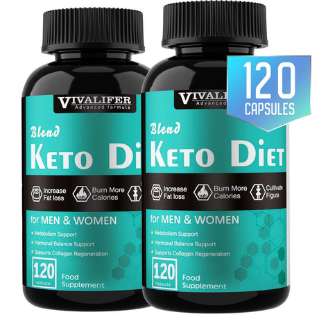 VIVALIFER Keto Pills, 2 Pack Appetite Suppressant for Weight Loss, Fat Burners for Women & Men, 120 Capsules