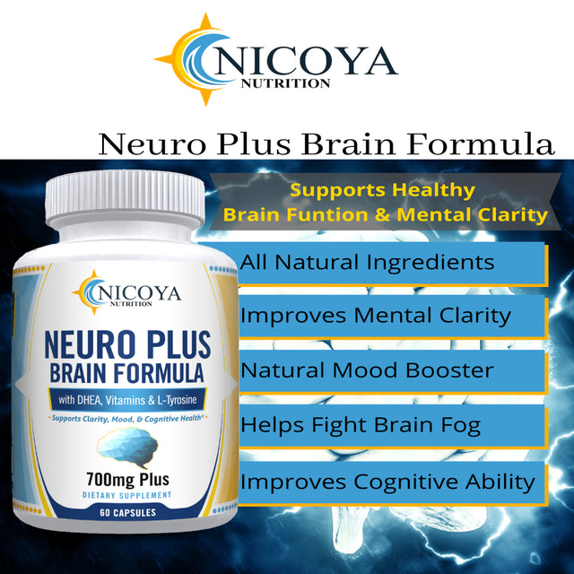 Nicoya Nutrition Neuro plus Brain Formula & Focus 60Ct, Healthy Memory Function, Clarity Nootropic Supplement 60 Capsules