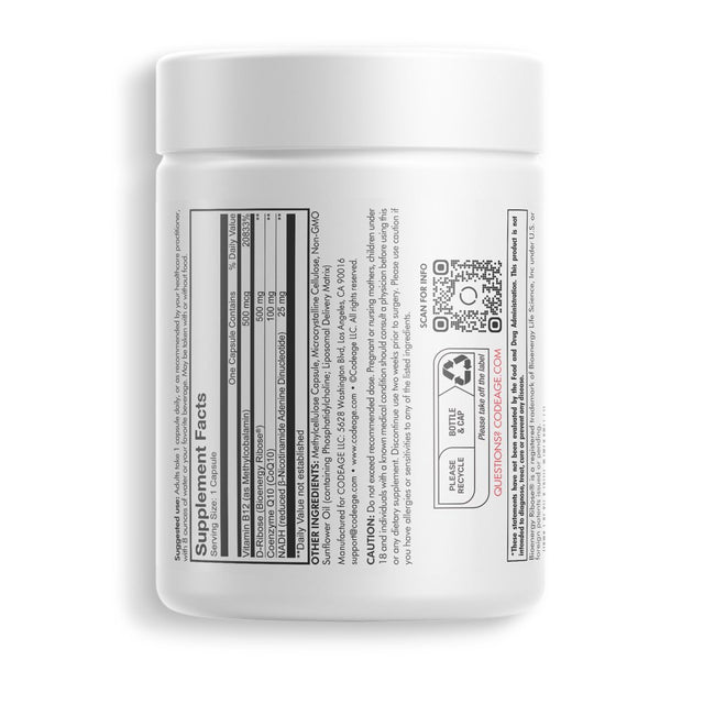 Codeage Liposomal NADH+, B-Nicotinamide Adenine Dinucleotide, Coq10, Vitamin B12, D-Ribose, 60 Ct