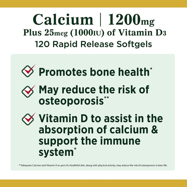 Nature'S Bounty Calcium plus Vitamin D3 1200 Mg Rapid Release Softgels, 120 Ea