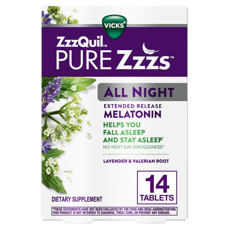 Vicks Zzzquil PURE Zzzs All Night Extended Release Melatonin Sleep Aid, Dietary Supplement, 14 Ct